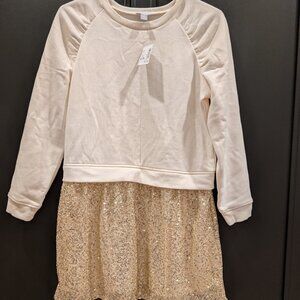 NWT - Girls Cream and Sequin Sweatshirt Dress